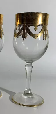 Buy 2 Vintage Christallerie Crystal 24k Gold Wine Glasses Goblets 6.75 X 2.5” • 28.35£