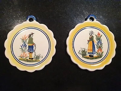 Buy Pair Of Vintage Henriot Quimper Breton Small Dishes With Handles Man And Woman • 20£
