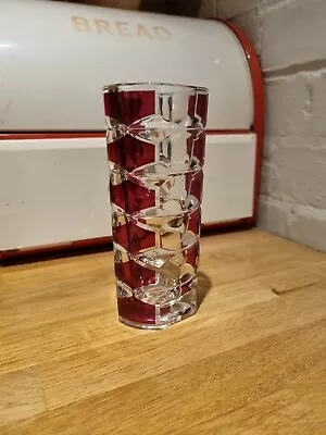 Buy Vintage Retro Original 60s Cranberry Red Cut Glass Tall Vase Rare Glassware 50s • 10£