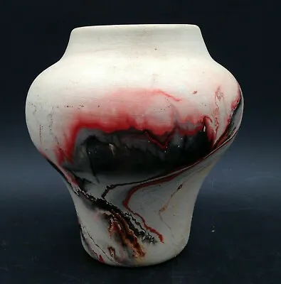 Buy Nemadji Hand Made Red Black And Orange Swirl Pottery Vase 5.5 Inch Vintage • 24.31£