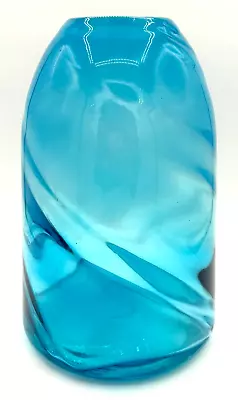 Buy Hand Blown Studio Art Glass Large Vase Ocean Blues Optical Swirl Imperfect • 76.85£