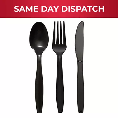 Buy Tithe Black Plastic Cutlery Set Reusable Biodegradable Catering & Camping Supply • 37.99£