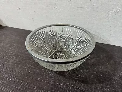 Buy Vintage Cut Glass Fruit Serving Trifle Dessert Bowl Metal Rim • 1.84£