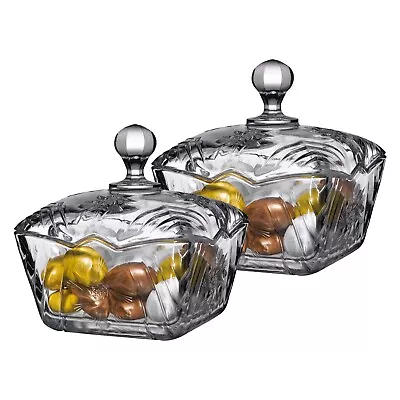 Buy Set Of 2 Glass Candy Jar Sweet Bowl With Lid Candy Cookie Container Decorative • 14.85£
