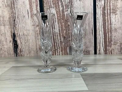 Buy Royal Doulton Crystal Glass Bud Vase X2 Pair Cut Crystal H8  Signed New Sticker • 16.88£