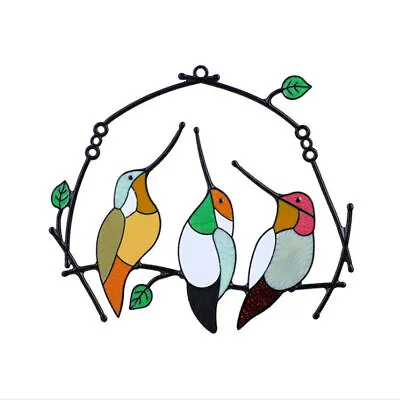 Buy Multicolor Panel Birds Stained Glass Window Art Alloy Hanging Home Hooks Decor • 9.45£