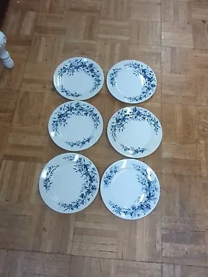 Buy Antique Flow Blue Floral Emery Cranes Bill Salad Lunch Plates Plate Set 6 • 56.94£