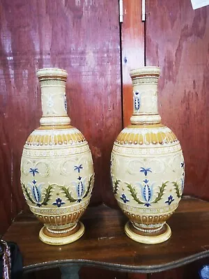 Buy Pair Of Antique Villeroy And Boch Mettlach Vases, Art Nouveau Vases  29cm • 225£