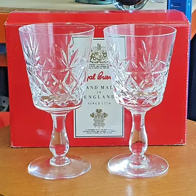 Buy 2 X Boxed Royal Brierley Crystal 6 3/8  Tall Bruce Tall Wine Glasses  Signed 1st • 40£