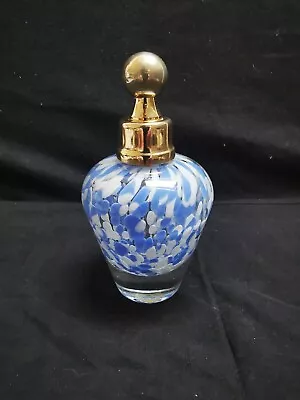 Buy Vintage Art Glass Perfume Bottle, Blue & White Mottled Design, Metal Screw Top • 9.99£
