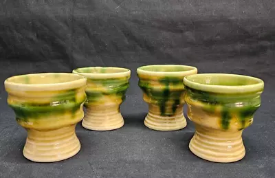 Buy Vtg Retos Irish Country Pottery Hand Glazed Green Drip Set Of 4 Goblets-Ireland • 52.75£