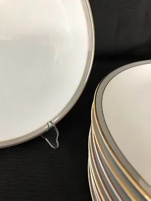 Buy 9-Vintage Thomas Germany Dinner Plates White With Gold And Platinum Trim Rim • 42.89£