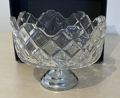 Buy Vintage Clear Hobnail Diamond Cut Pressed Glass Fruit Bowl On Chrome Pedestal • 10£