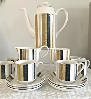 Buy Vintage Midwinter Queensbury Stripe Coffee Set, Sugar, Milk And 6 Espresso Cups • 25£
