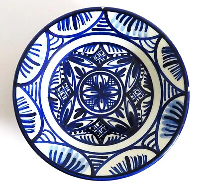 Buy Vintage Spanish Hand Painted Blue & White Deep Small Wall Plate Floral Design • 19.99£