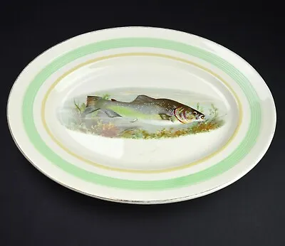 Buy Salmon Platter 1930 Art Deco Woods Ivory Ware Thomas Wood Fish Vintage Tableware • 41£