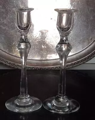 Buy Pair Of 19th C Hand Blown Baluster Candlesticks With Snapped Pontils • 29.99£
