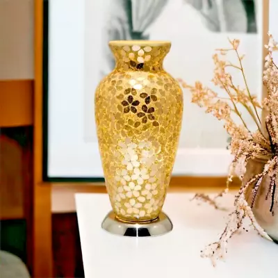 Buy Vase Table Lamp Mosaic Glass Vase Lamp  Gold Flower LM73CG • 49.99£