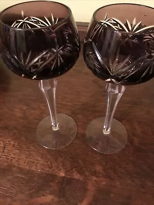 Buy Vintage Bohemian Purple Hock Wine Glass X 2 Glasses 19.5 Cm  Excellent Con • 55£