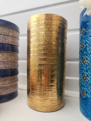 Buy Bitossi Aldo Londi Vintage Scored Gold Luster Cylinder Vase • 230.40£