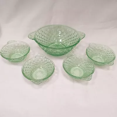 Buy Beautiful Trifle Dish And Four Matching Green Glass Bowls - Vintage  H04 • 6.99£
