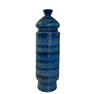 Buy Aldo Londi Mid-Century Bitossi Rimini Blue Pottery Lidded Jar Vase Raymor 16” • 559.54£
