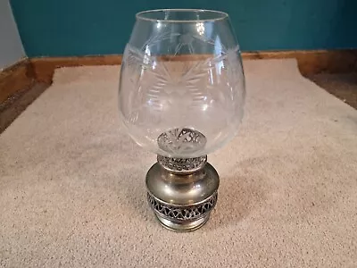 Buy Vintage Etched Glass Candle Holder With Metal Base • 20£