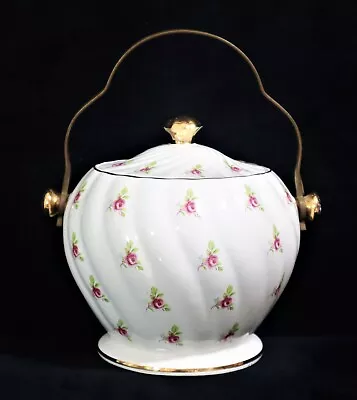 Buy Antique Sadler Biscuit Barrel Pink Roses 1593D Globe Swirl Shape Gold Gilding • 79.04£