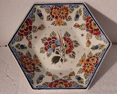 Buy Vintage Signed Delft De Delftse Pauw Ceramic Hexaganal Dish  • 19.99£
