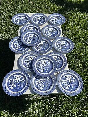 Buy Beautiful Set Of 15 Vintage Churchill BLUE WILLOW Dinner Plates England 10 1/4  • 169.82£