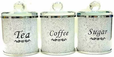 Buy XL Crushed Diamond White Crystal Filled Tea Coffee Sugar Canisters Jars Storage • 24.99£