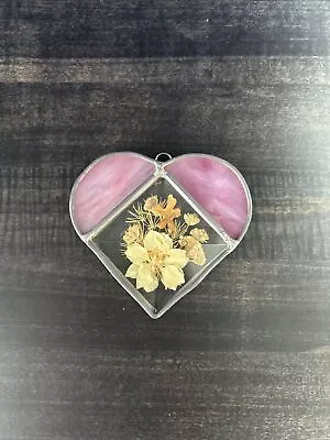 Buy Heart Stained Glass Suncatcher Hanging Ornament Lasting Impressions Flowers Vtg • 12.32£