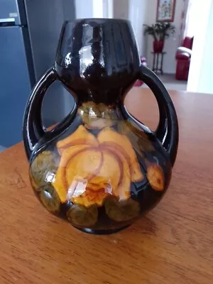 Buy Peter & Reeves Vintage Vase. Yellow Rose On Dark Glaze. 1920s • 30£