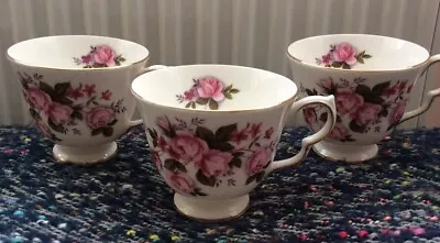 Buy 3 Vintage Queen Anne Bone China Tea Cups Only Pink Rose Pattern • 9.99£