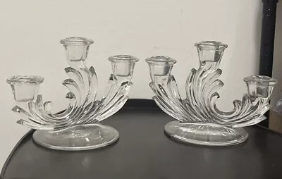 Buy Vintage German Triple/Three Arm Candelabra Style Glass Candle Holders • 47.35£
