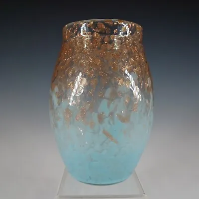 Buy Monart MF Pale Blue & Copper Aventurine Vintage Glass Vase • 195£