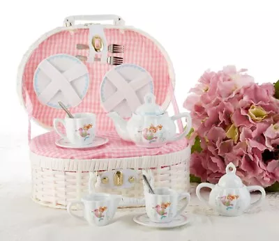 Buy Delton Products Porcelain Tea Set In Basket Mermaid Children's Play 8118-5 • 63.30£