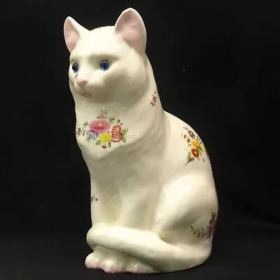 Buy Large Plichta Bovey Tracey Wemyss Glass Eyes Cat Figure 11  1930-50's Floral - 1 • 135£