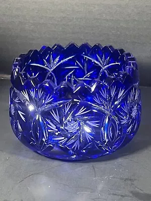 Buy Vintage Cobalt Blue Cut To Clear Lead Crystal Rose Bowl Dish Vase Bohemia Star • 31.64£