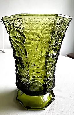 Buy Anchor Hocking Vintage 1930-40’s Green Footed Octagon Vase Harvest Grape • 14.16£