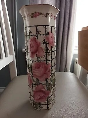 Buy Antique Rare Crown Ducal Hexagonal Trellis Pink Rose Pattern Vase 1920 • 18£