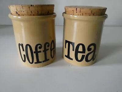 Buy VINTAGE 60s 70s TG Green Tea & Coffee Stoneware Storage Jars With Cork Lids • 19£