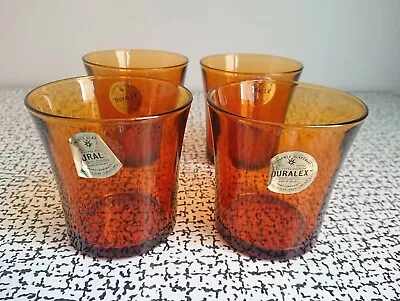 Buy 60s 70s Vintage Retro Kitsch Set Amber Drinking Glasses Tumblers Duralex MCM • 18£