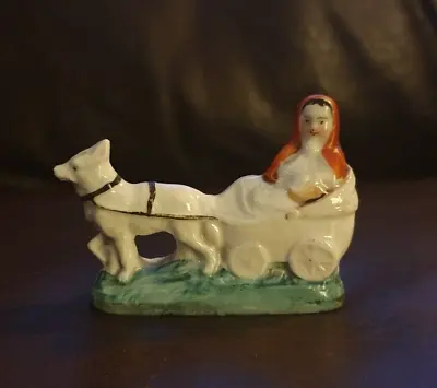 Buy Antique Staffordshire Fairing Of Red Riding Hood In A Cart Pulled By The Wolf • 24£