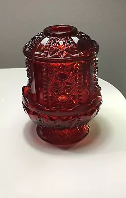 Buy Indiana Glass Ruby Red Flash Stars And Bars Fairy Lamp 7  Vintage • 16.95£