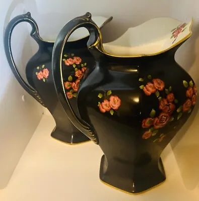 Buy Antique 1898 Wiltshaw & Robinson Carlton Ware Peach Blossom Vase Jug X2 Black • 39.99£