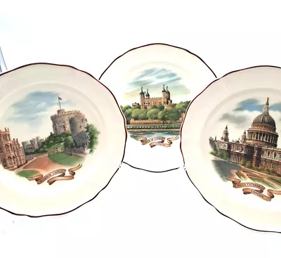 Buy Wedgwood Of Etruria & Barlaston Queens Shape English Landmarks Plates X3 C.1974 • 20£