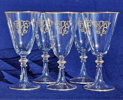 Buy C 1900 Antique French Baccarat Crystal Gold Encrusted Wine Glasses SET 5 • 628.28£