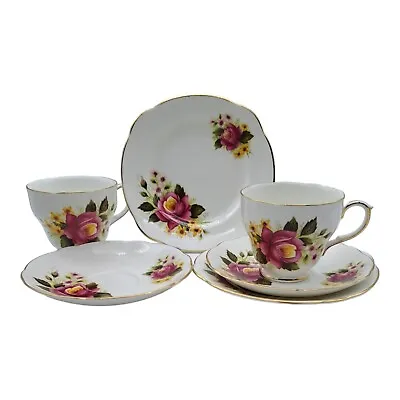 Buy Duchess Bone China Trios X2 Cup Saucer Plate Floral Pattern 1960's English GC • 14.50£