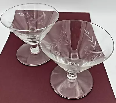 Buy 2 Antique Art Deco Crystal Engraved Cocktail Glasses Cone Bowl 1920's H: 8.5cm • 15£